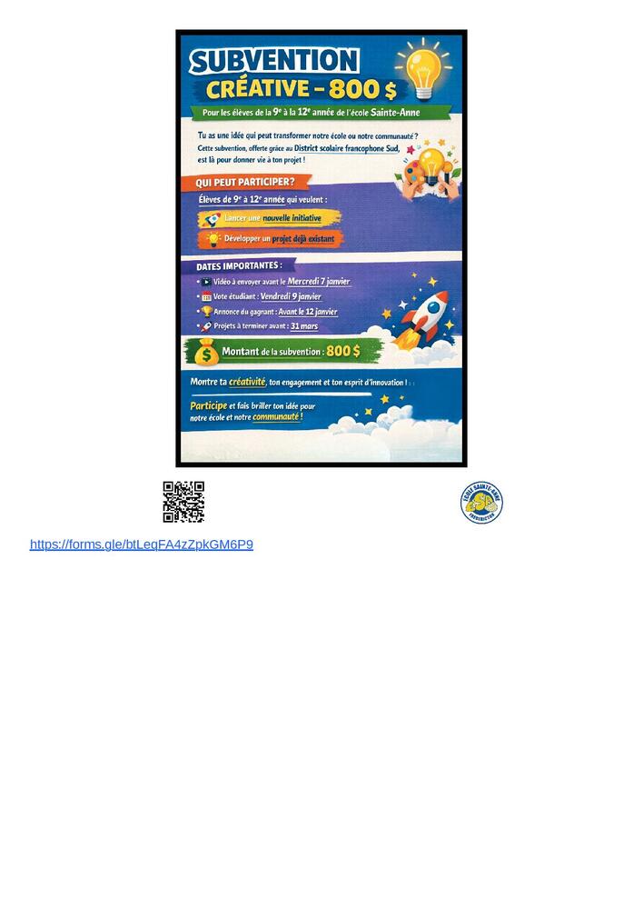 SUBVENTION CRÉATIVE – 800 $